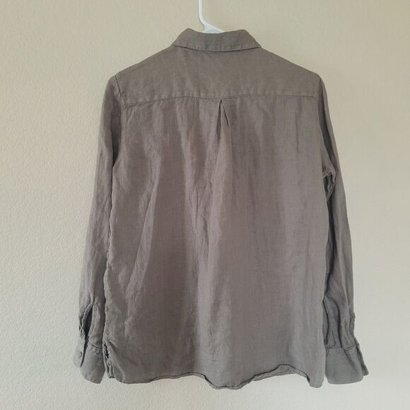 Massimo Dutti 100% Linen Womens Shirt Long Sleeve Button Up Size 4 Green Brown - Picture 6 of 6
